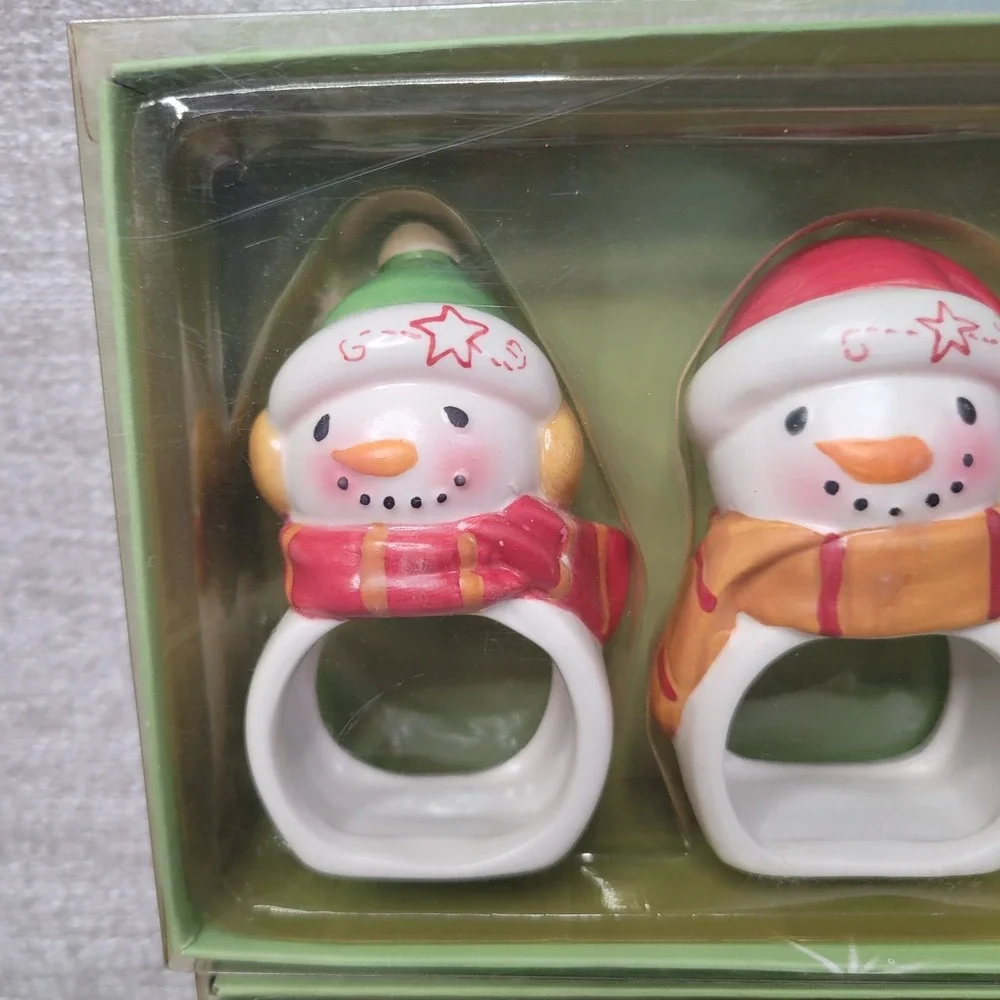 Frosty the Snowman Napkin‎ Rings Christmas Set of 12 Ceramic Style Novelty New